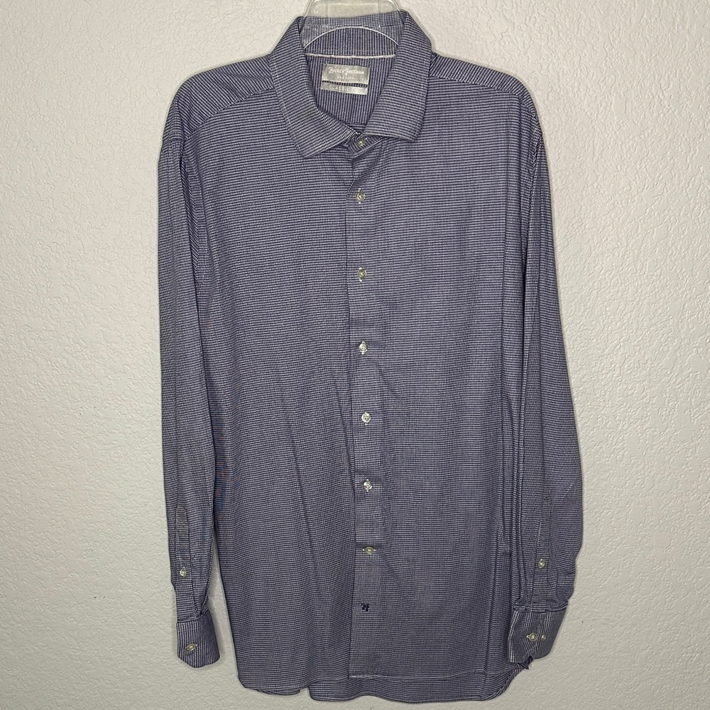 Hickey Freeman Navy Print Casual Button-Down Shirt 17-17.5 36/37